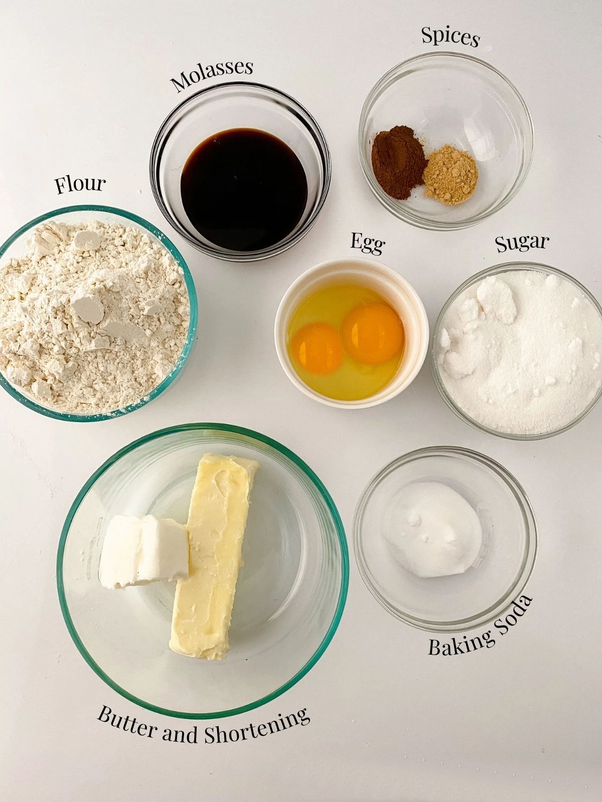 Ingredients for gingersnap cookies.