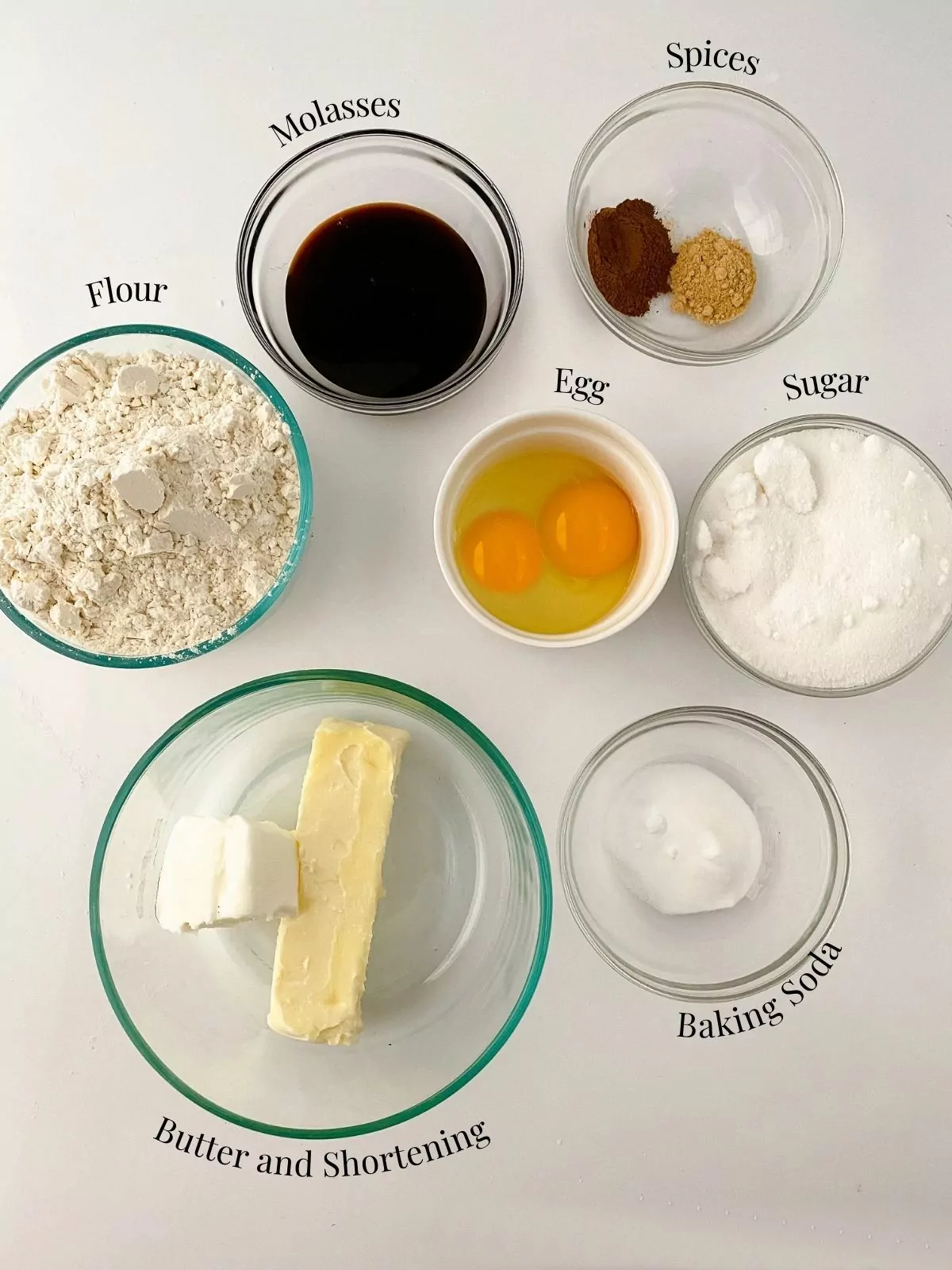 Ingredients for gingersnap cookies.