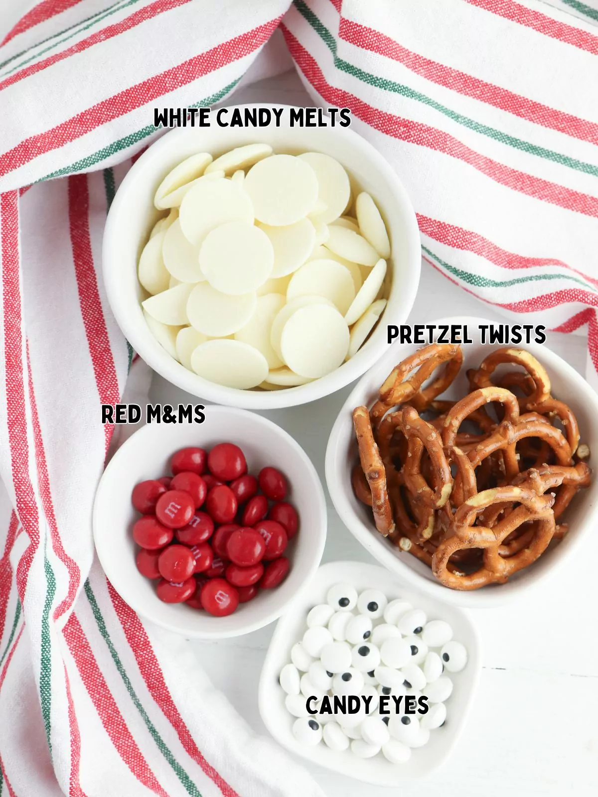 ingredients for pretzel reindeer.