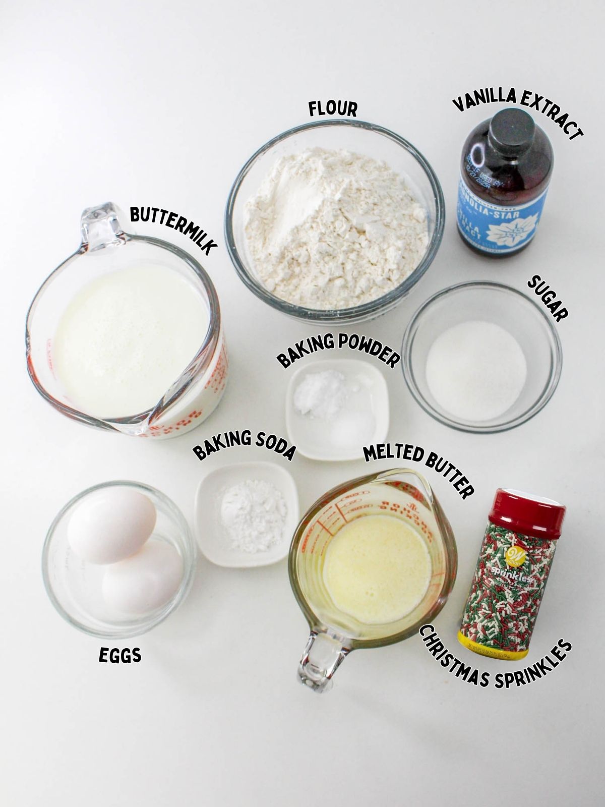 Ingredients for homemade pancakes for Christmas.