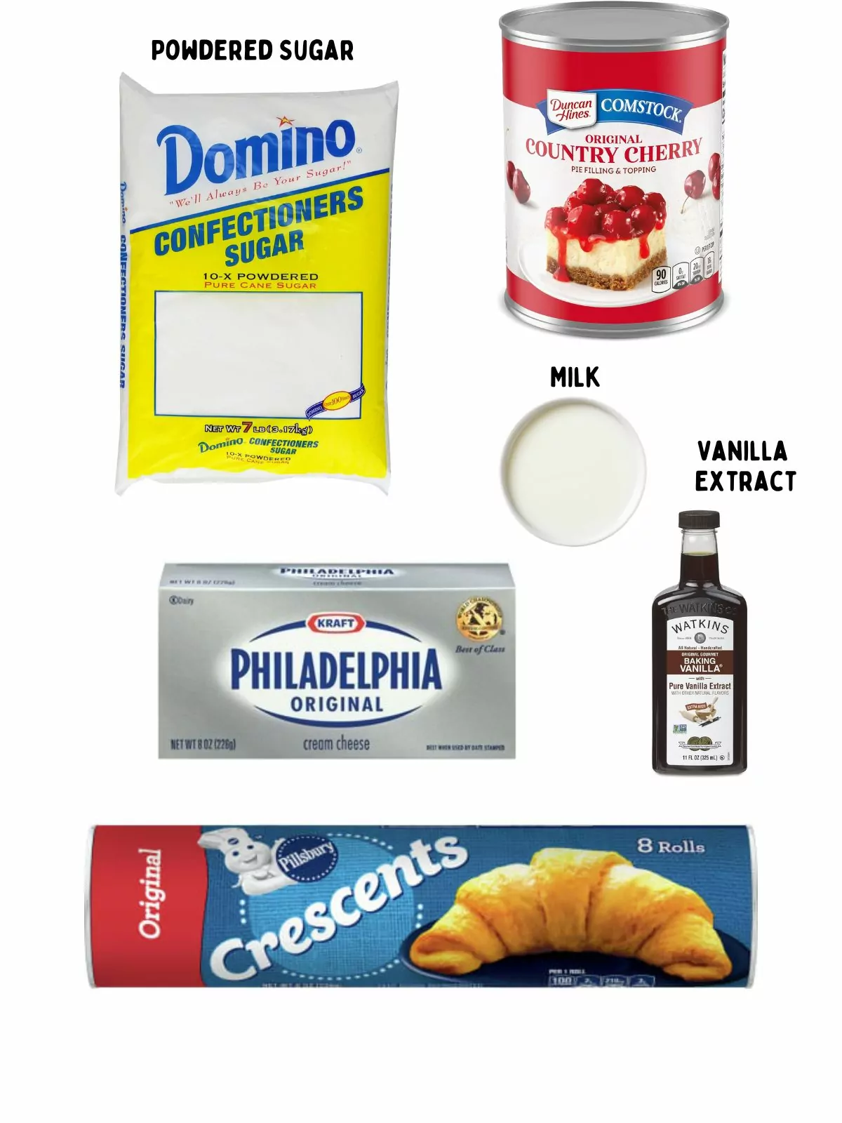 Ingredients for crescent roll candy cane danish.