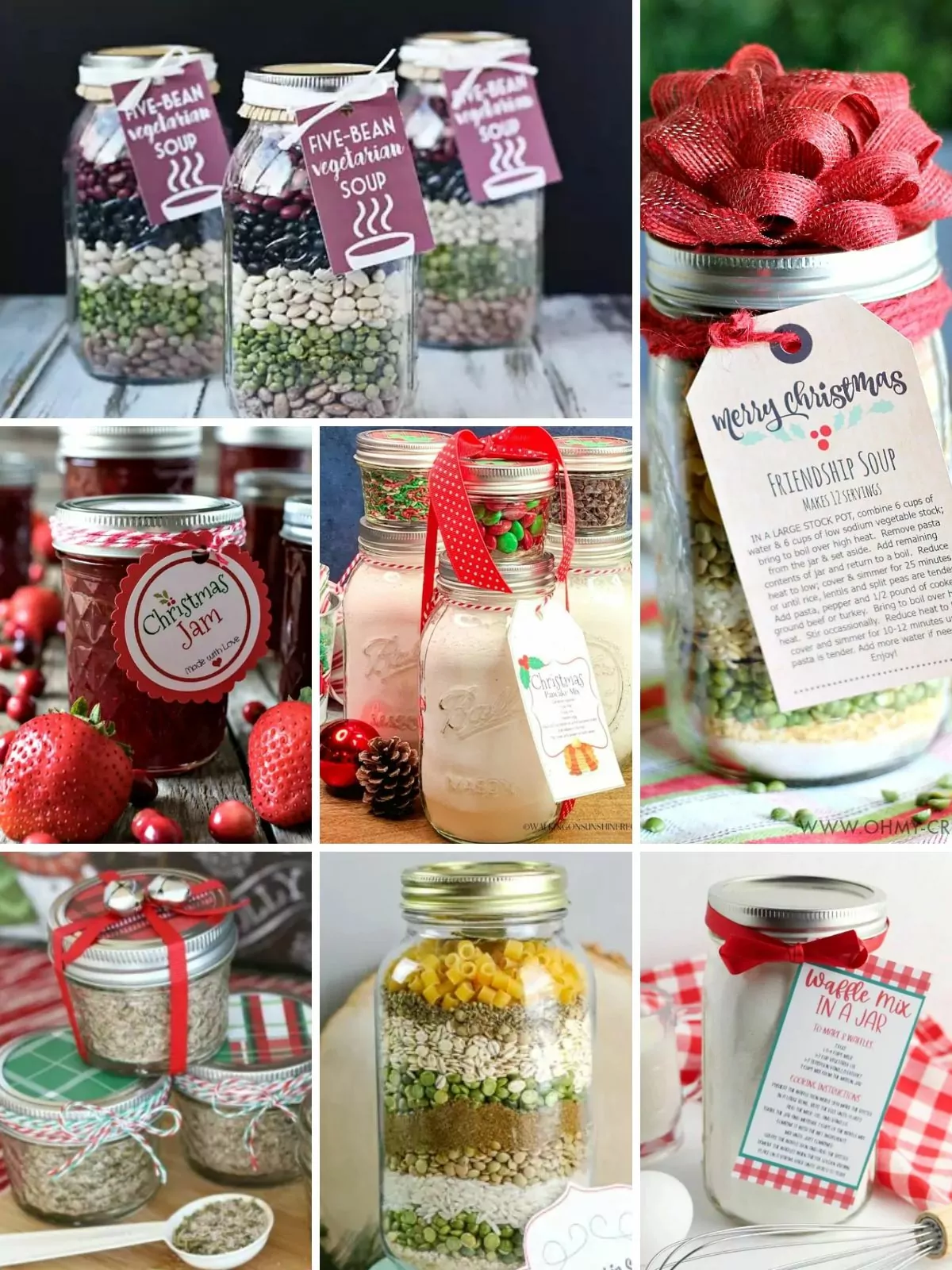 Different recipes made and packaged in a mason jar to give as Christmas gifts.