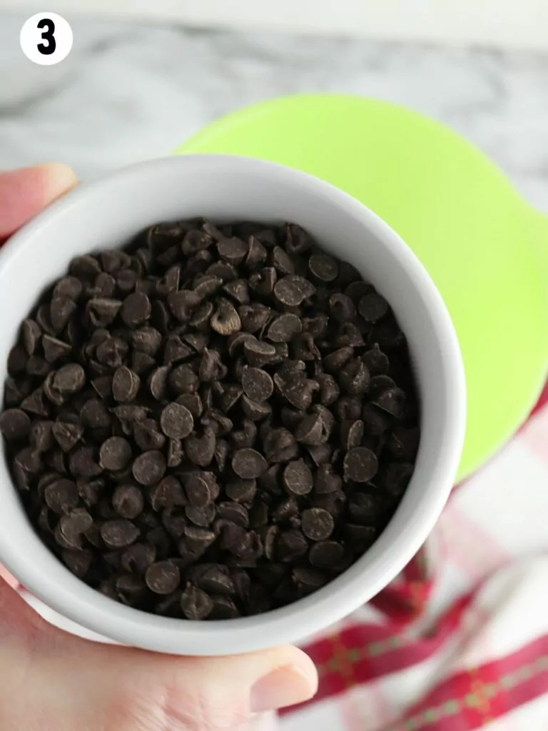 mini chocolate chips in small bowl.
