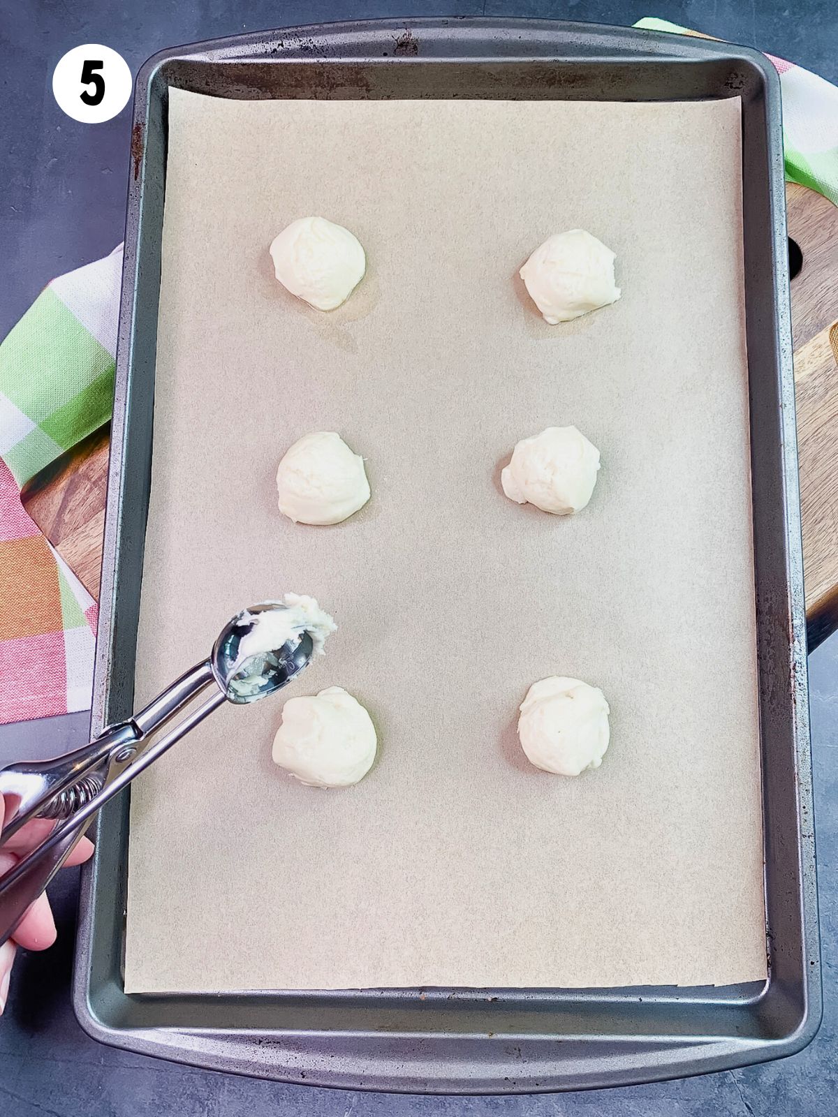 cake mix cookies scooped on tray.