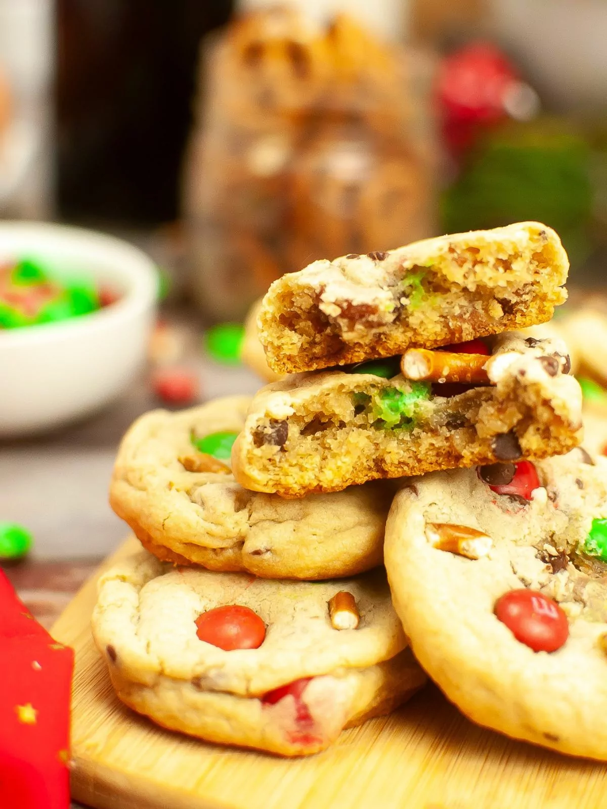 inside view of pretzel Christmas cookies.