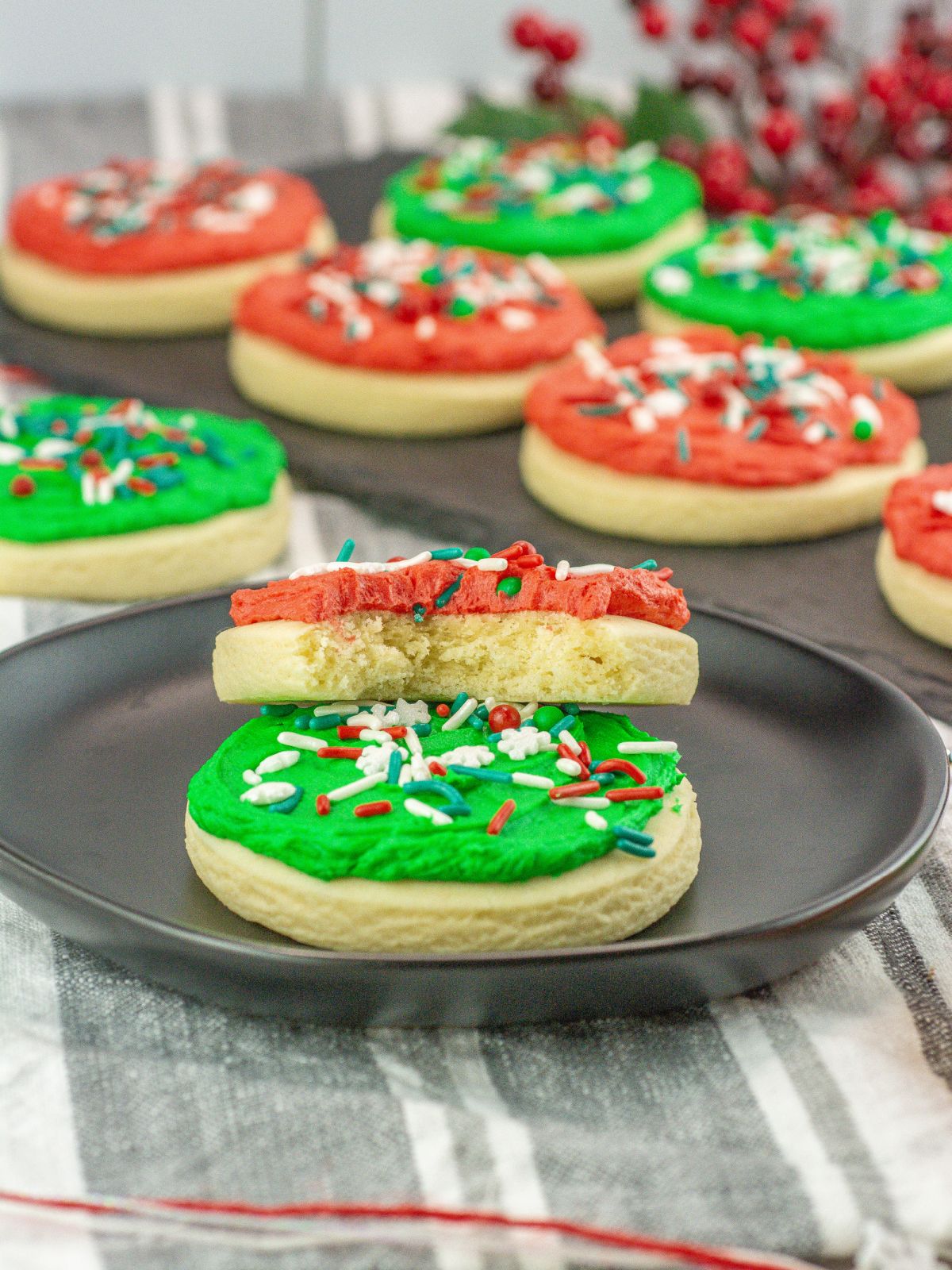 frosted cookies on plate.