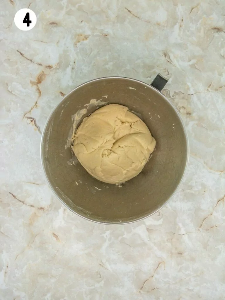 sugar cookie dough ready in mixing bowl.