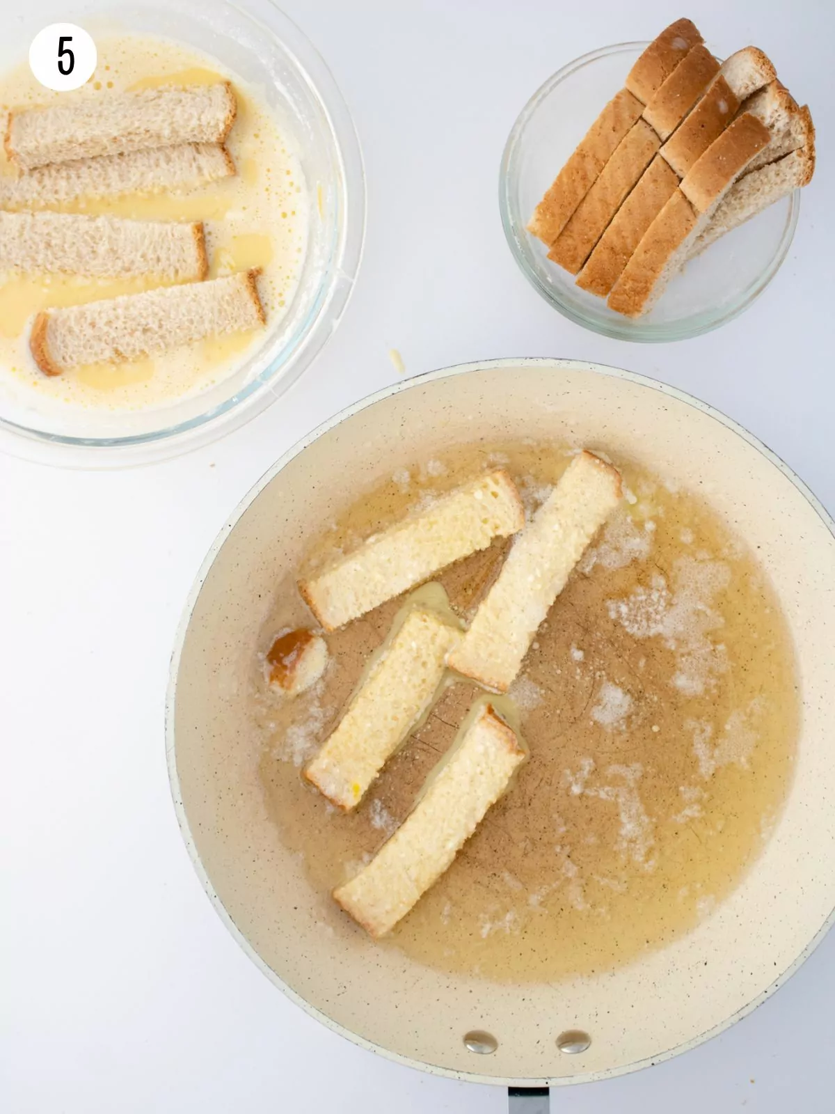 add bread sticks to frying pan with vegetable oil.