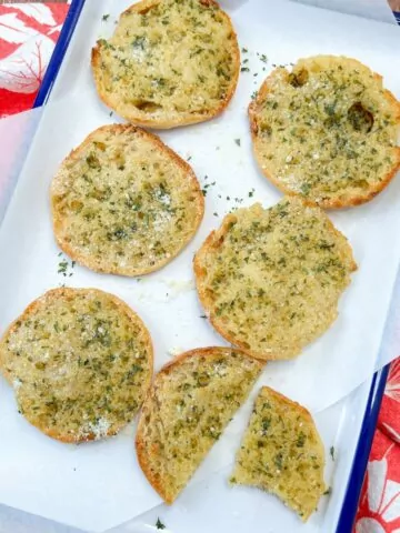 toasted English muffin with garlic butter.