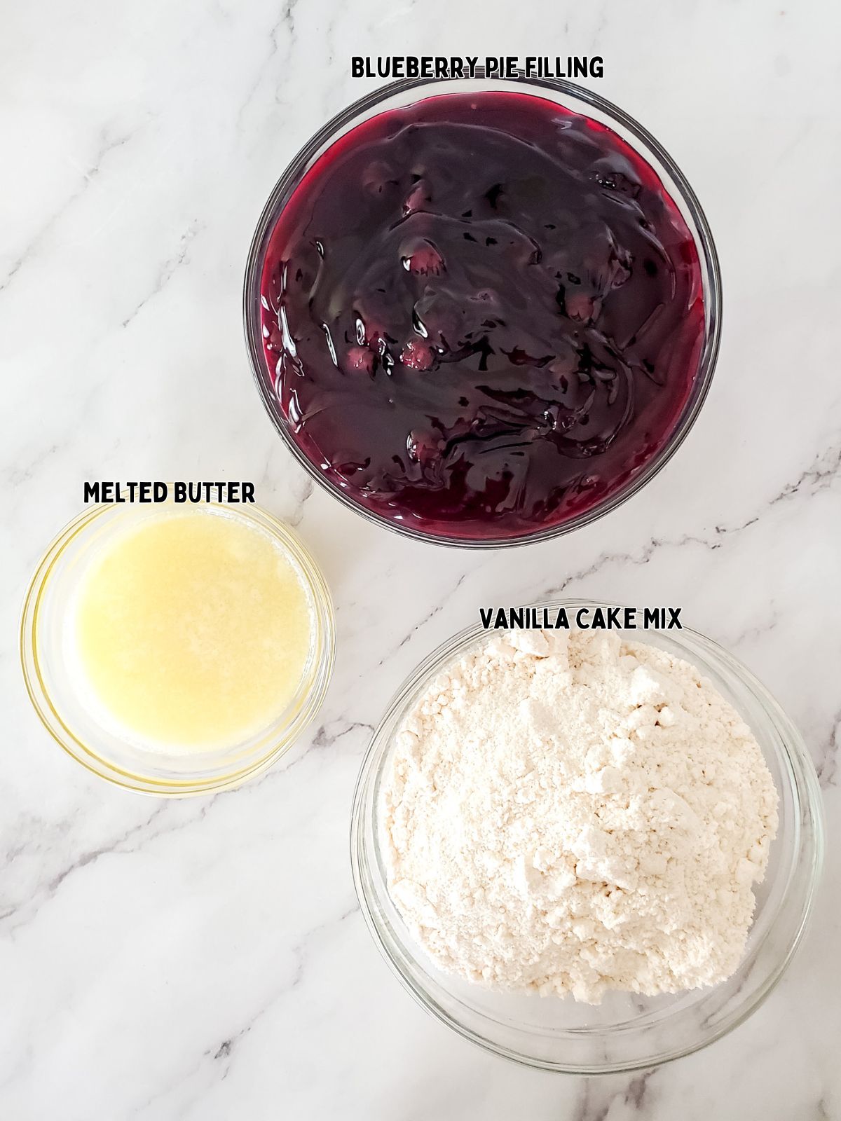 Ingredients for blueberry dump cake.