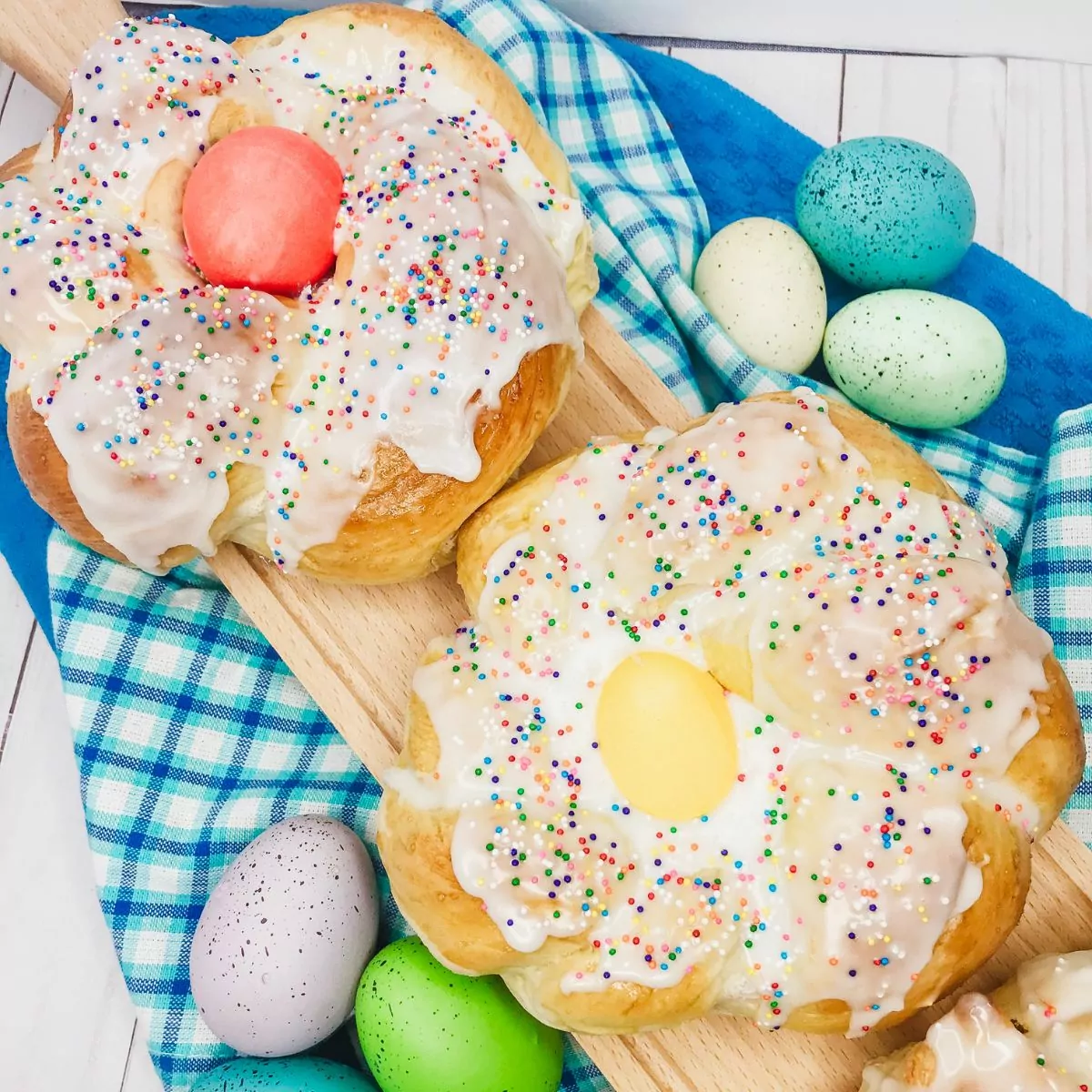 easter bread with icing.