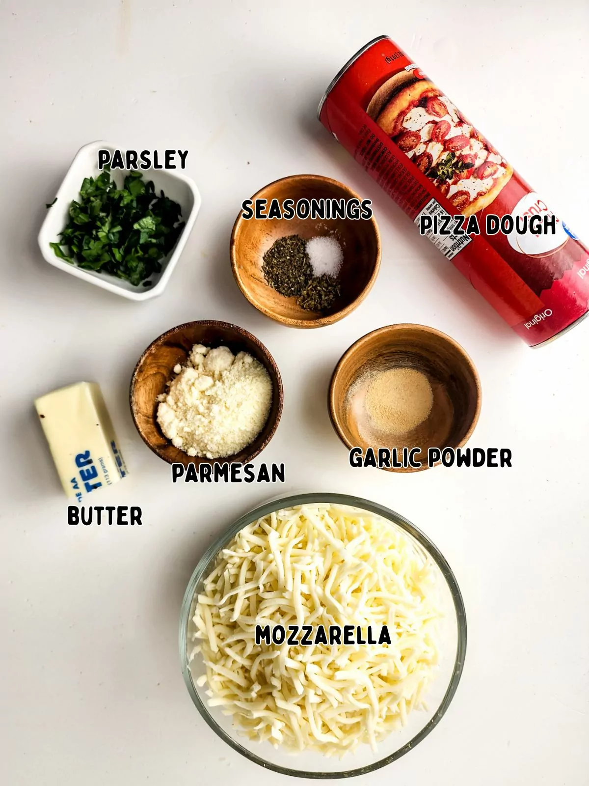 Ingredients for pizza dough cheese sticks
