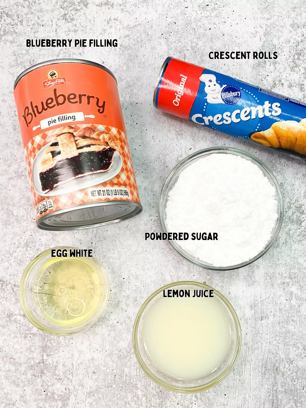 Ingredients for blueberry crescent rolls.