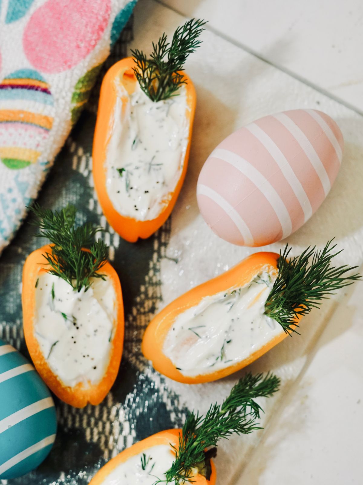 Easter appetizer served on tray.