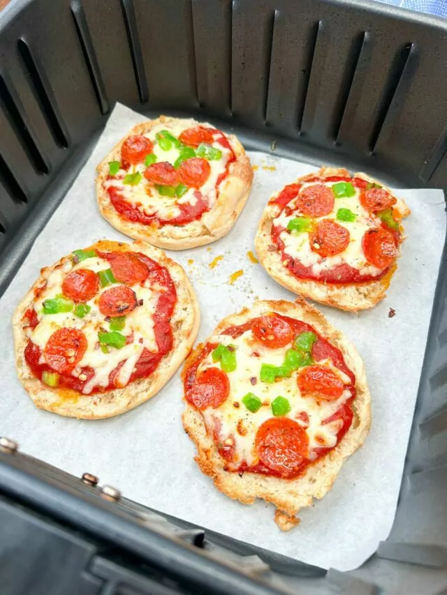 English Muffin Pizzas baked in an air fryer