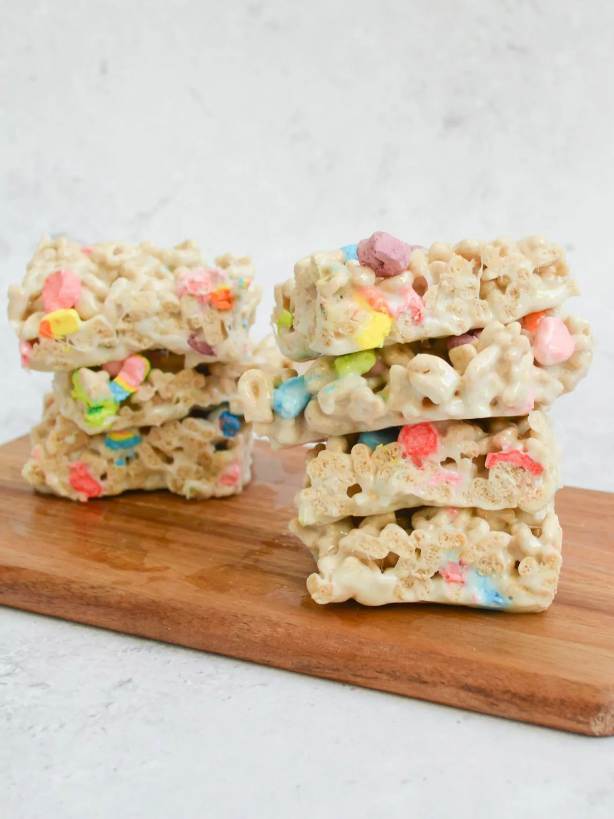 stacked cereal bars with colorful marshmallows.