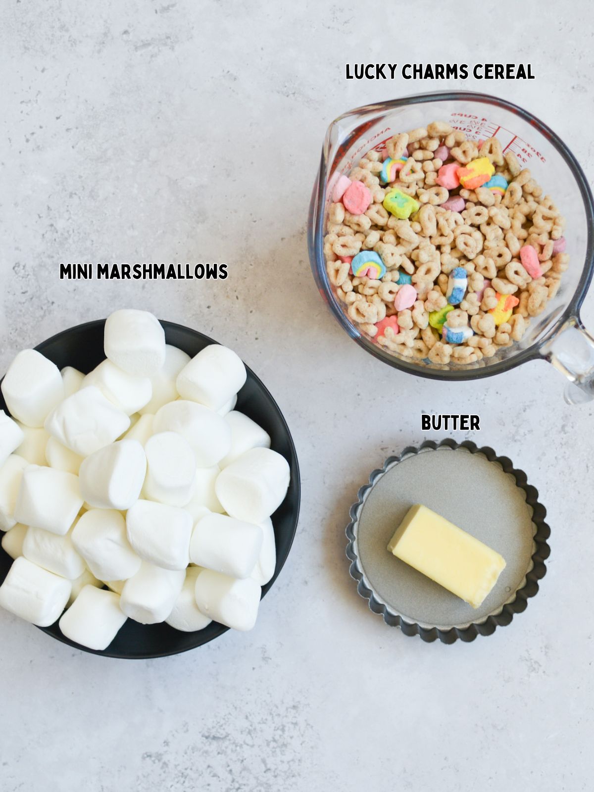 ingredients for cereal bars with mini marshmallows.