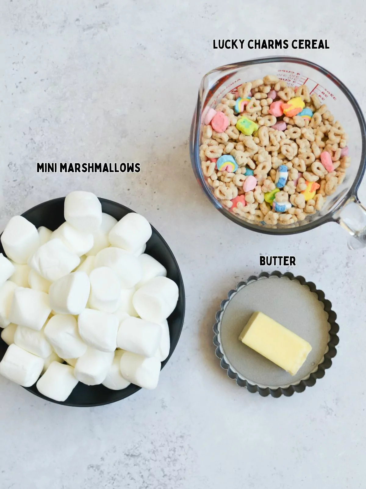 ingredients for cereal bars with mini marshmallows.