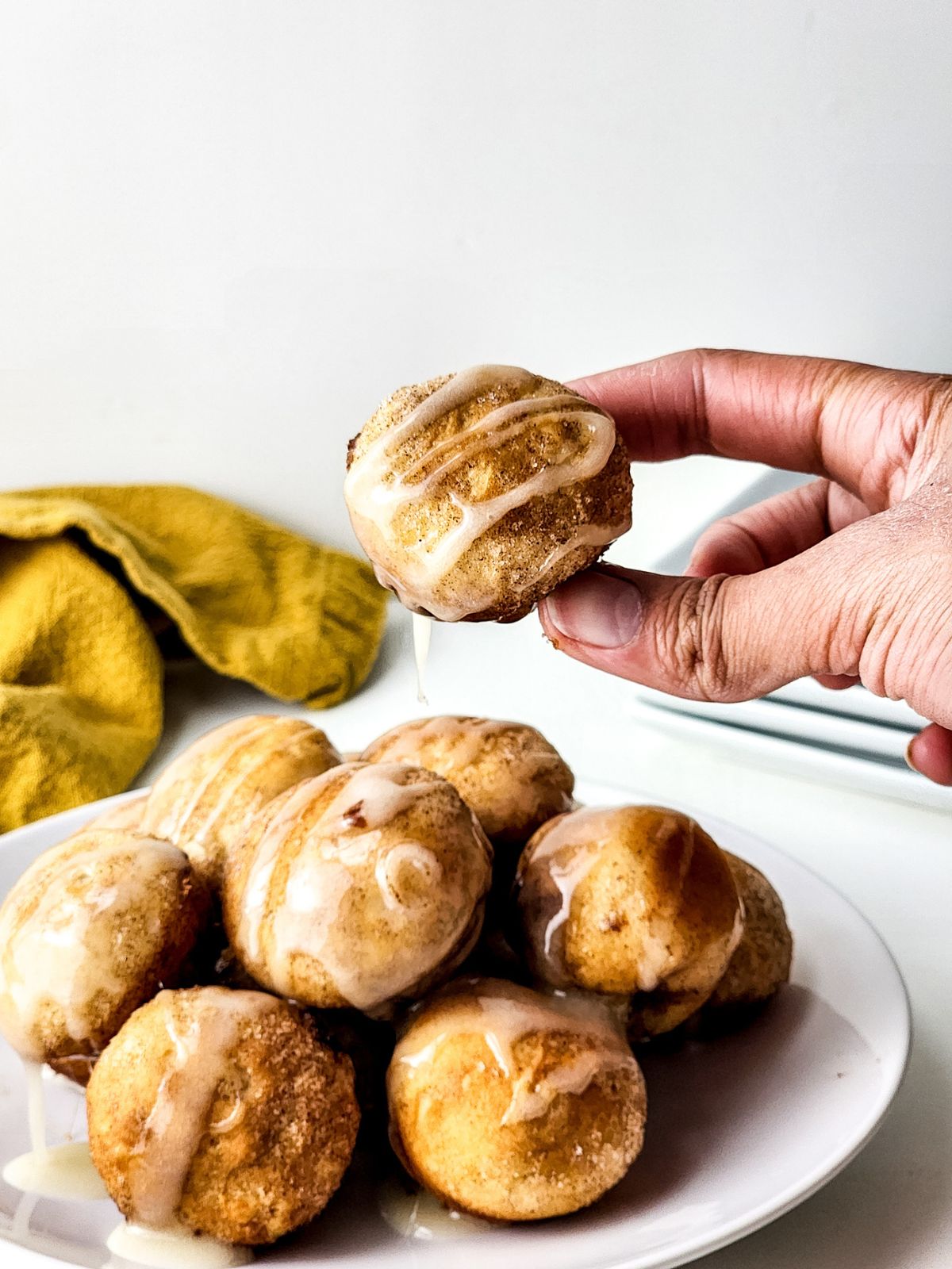 closeup of cinnamon roll balls.