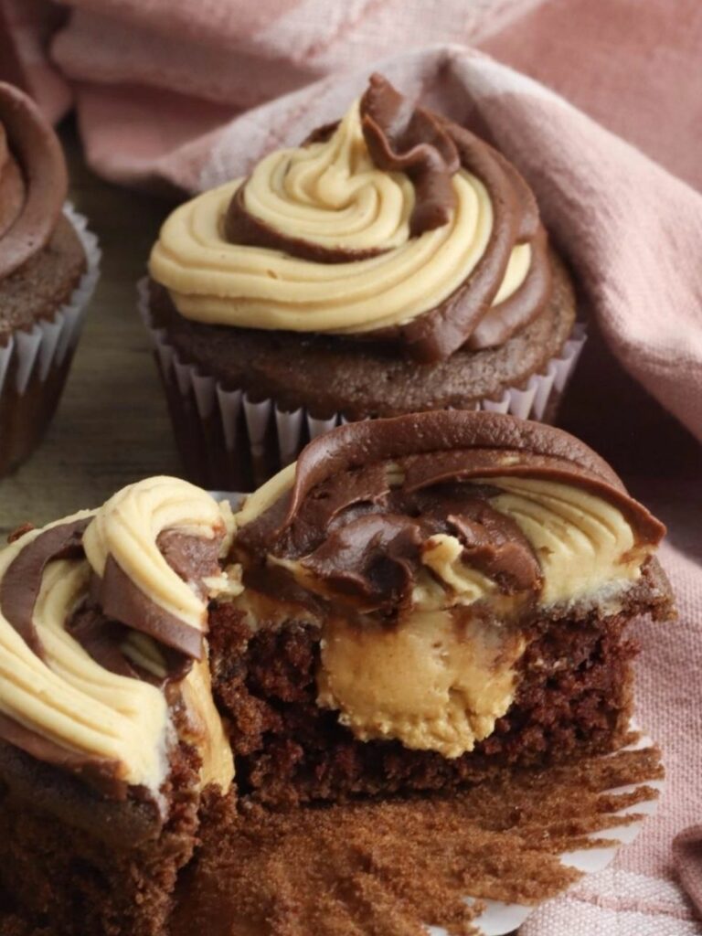 peanut butter stuffed chocolate cupcakes.