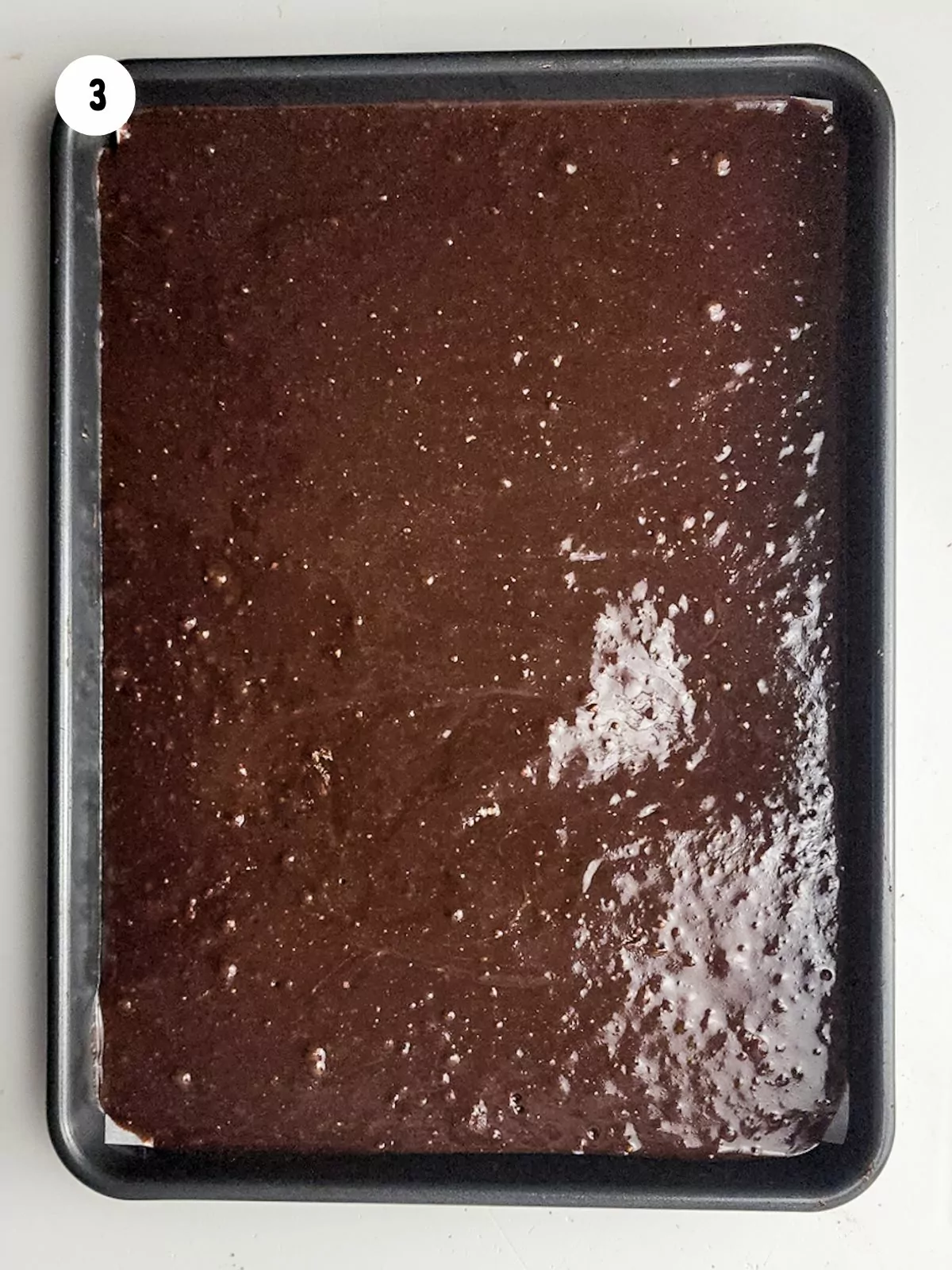 brownie batter in pan.