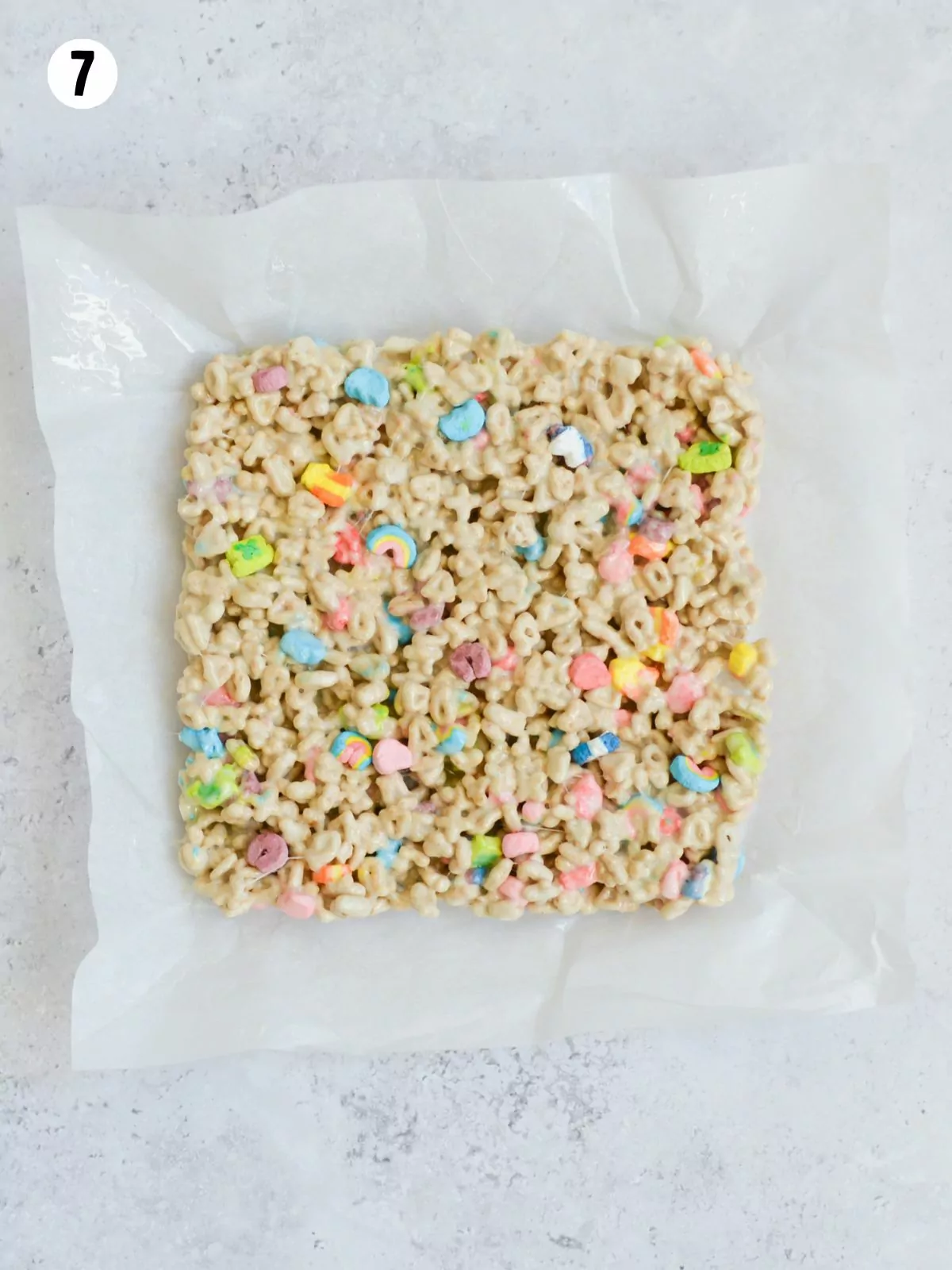 cereal bars lucky charms on parchment paper.