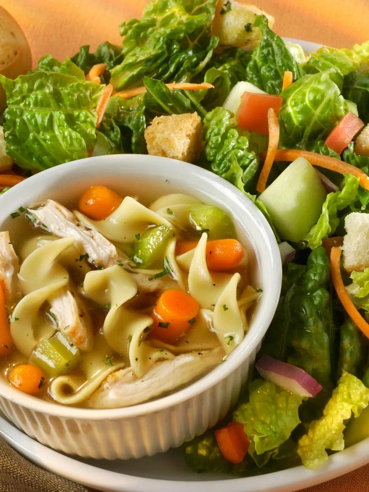 chicken soup with tossed salad on the side.