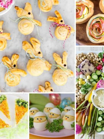 A colorful spread of Easter appetizers .