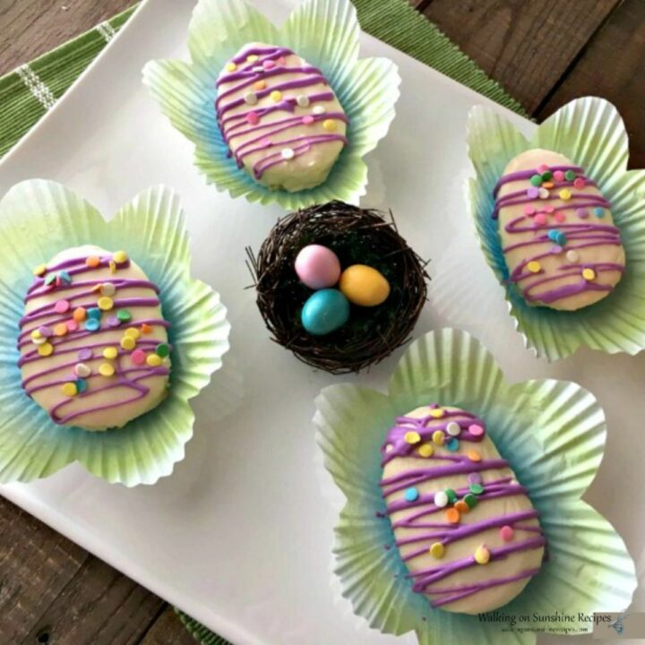 frosted and decorated mini egg shaped cakes.