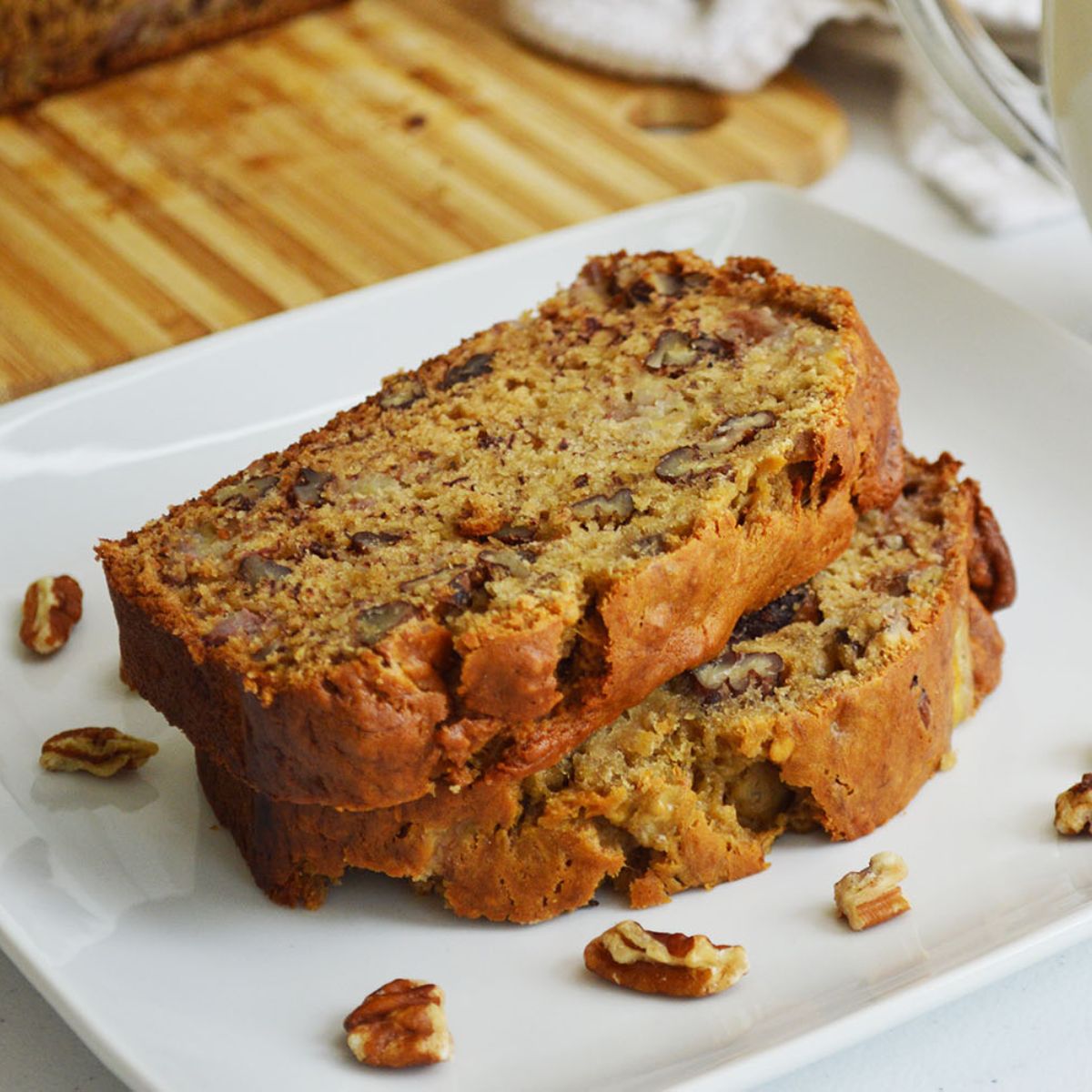 featured photo for banana nut bread with maple syrup.