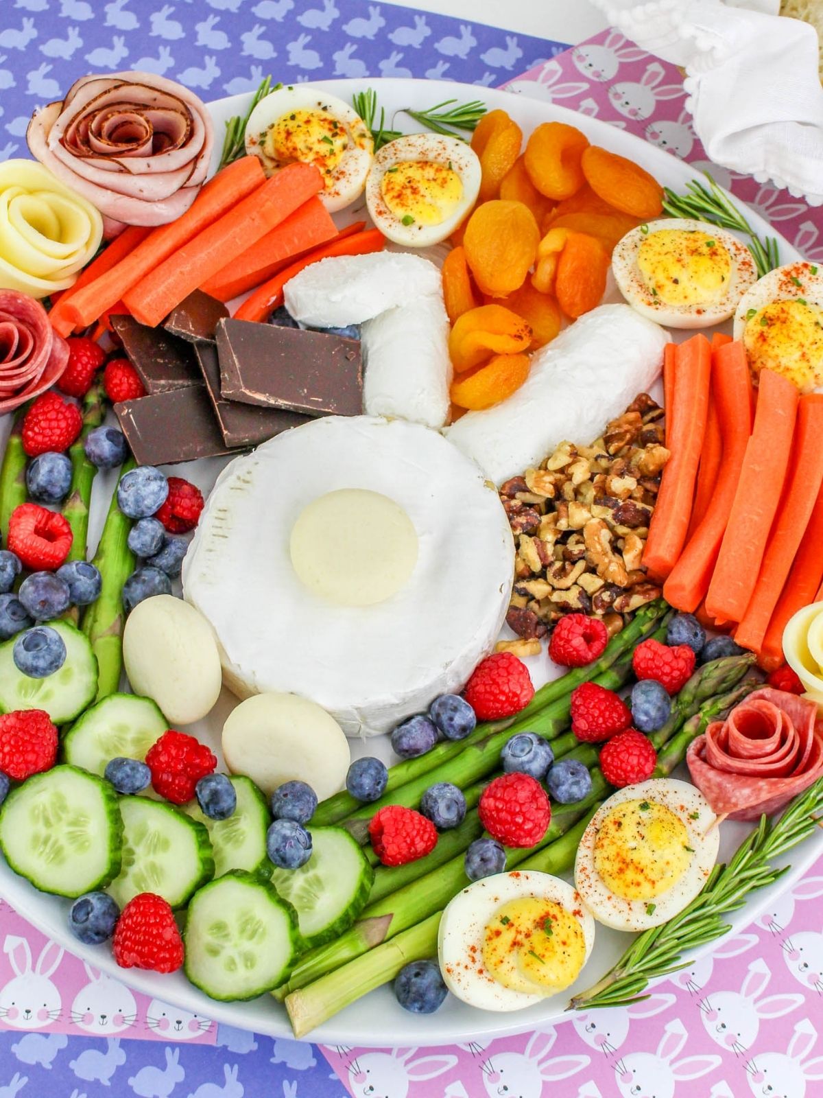 closeup of completed Easter charcuterie board.