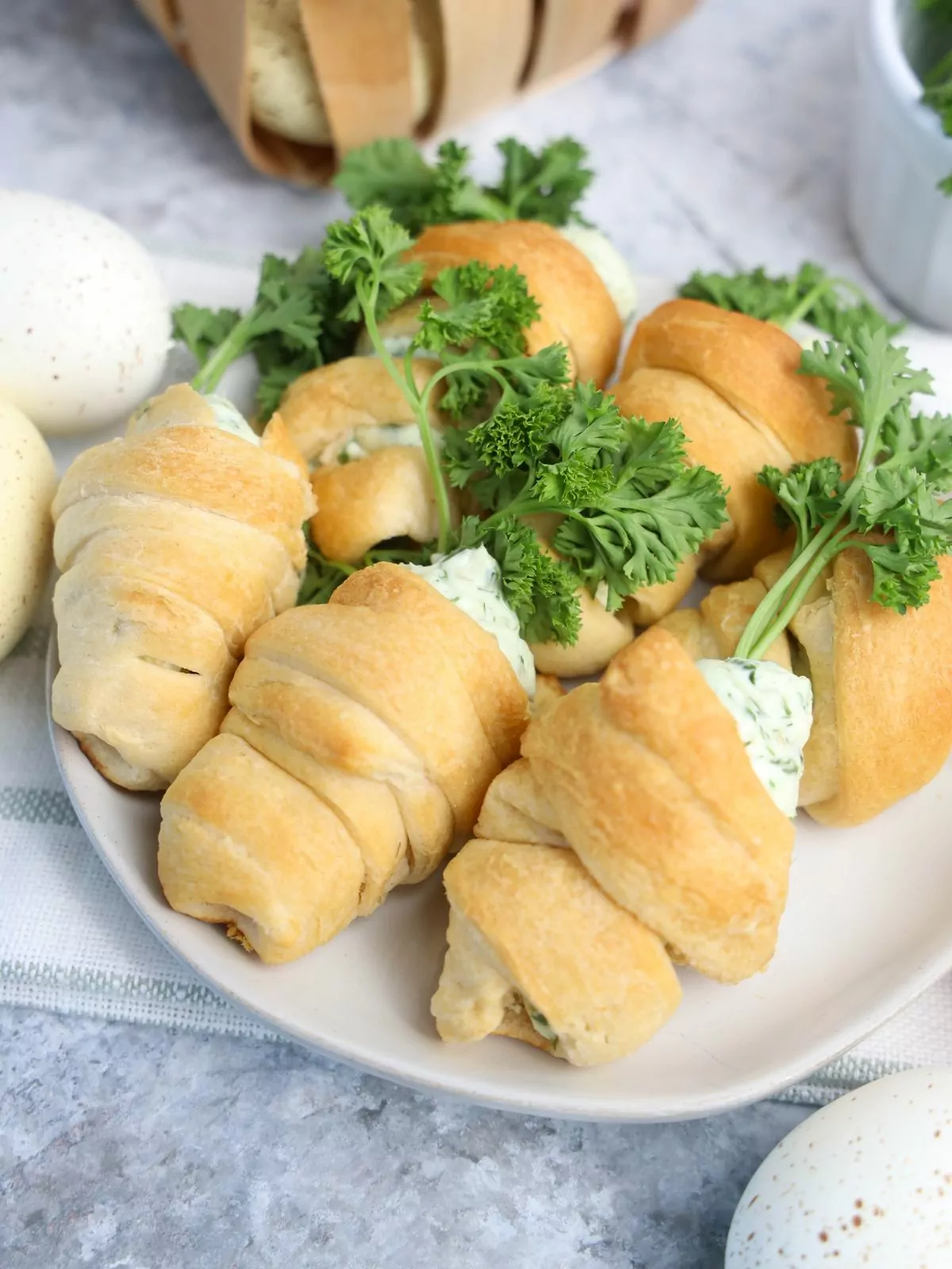Crescent roll carrots with spinach dip.