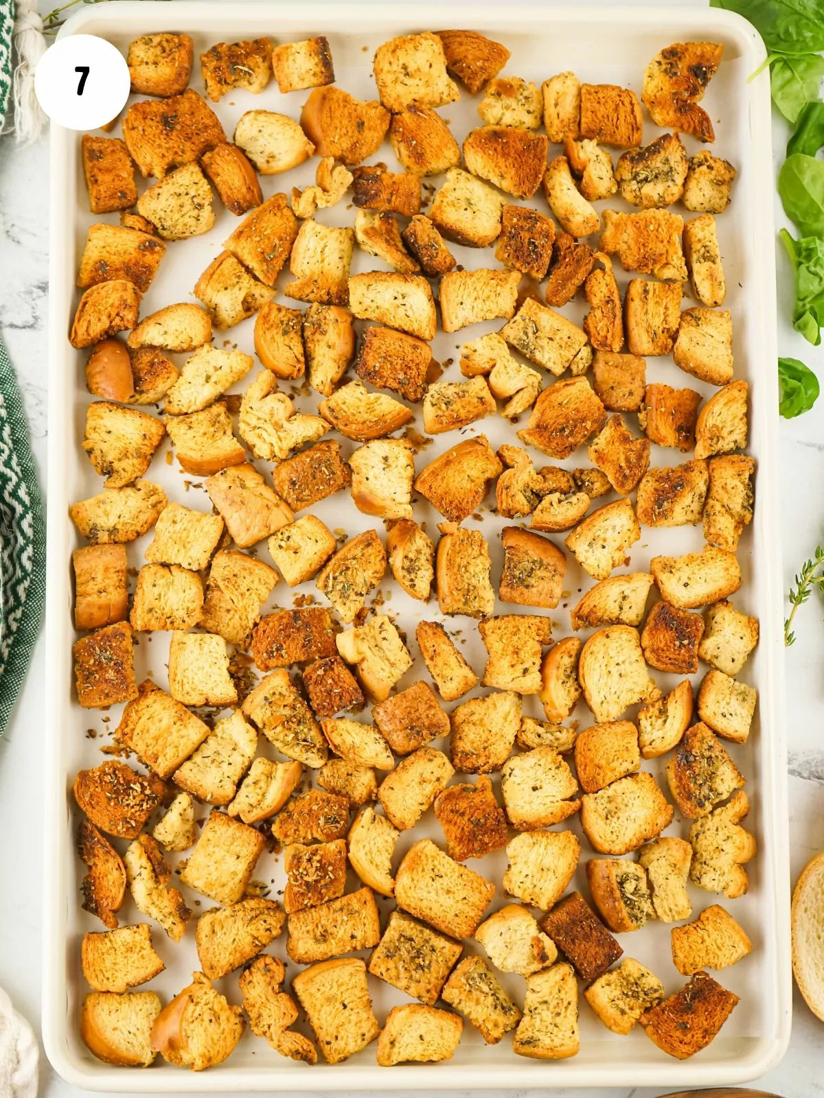 perfectly toasted bread cubes.