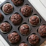Soft and fluffy chocolate muffins cooling in a muffin pan.