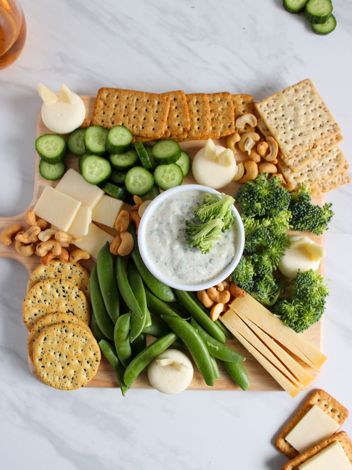 overhead view of Easter Charcuterie Board.