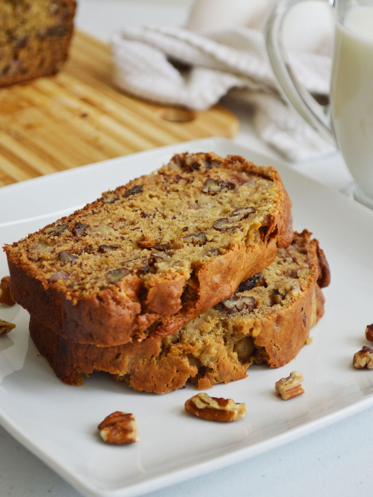 banana nut bread with pecans.