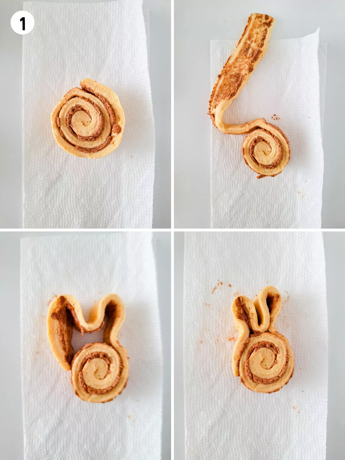 how to shape cinnamon rolls into bunnies for Easter.