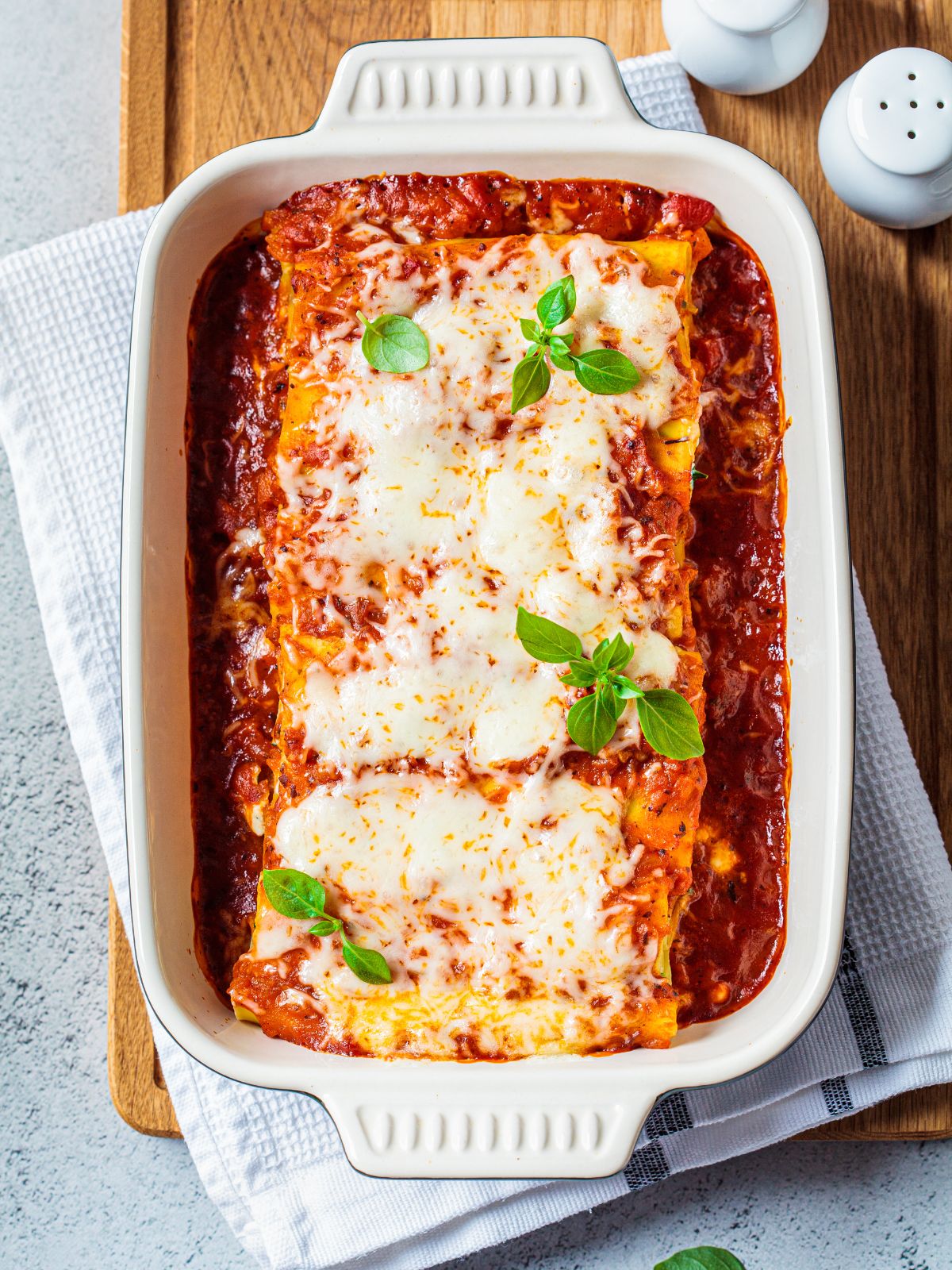 overhead view of casserole lasagna.