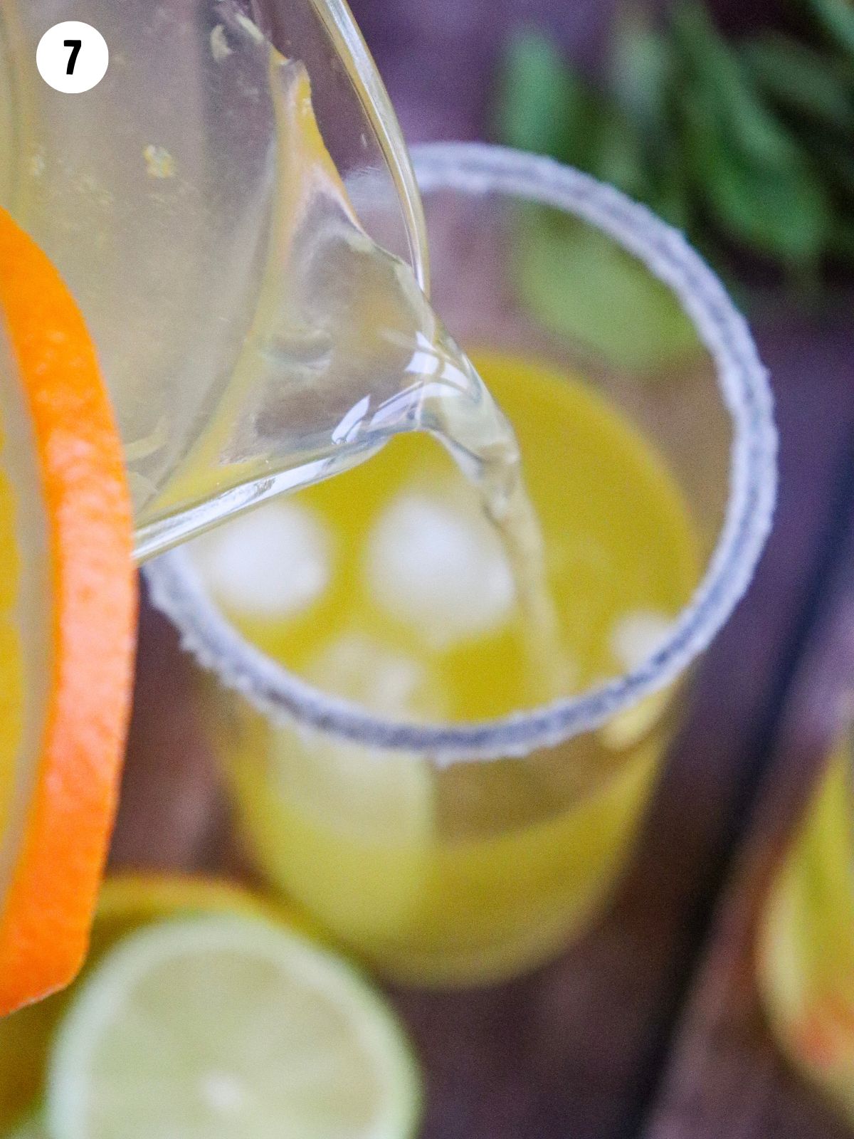 pour lime juice into tall glasses.