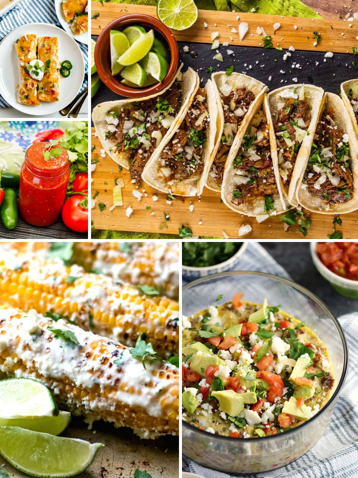 recipes, tacos, enchiladas, margaritas, Mexican food collage.
