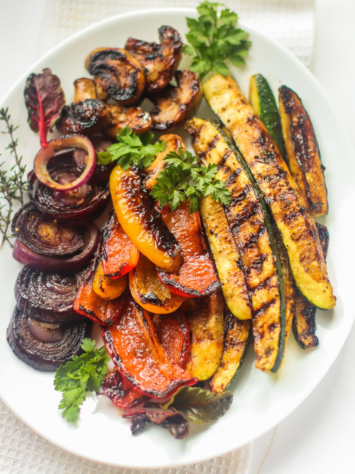 a plate of grilled vegetables.