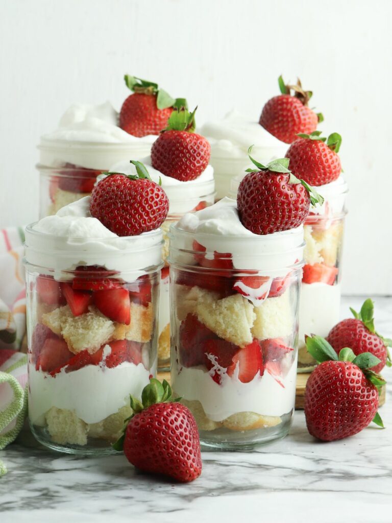 strawberry shortcake in jars.