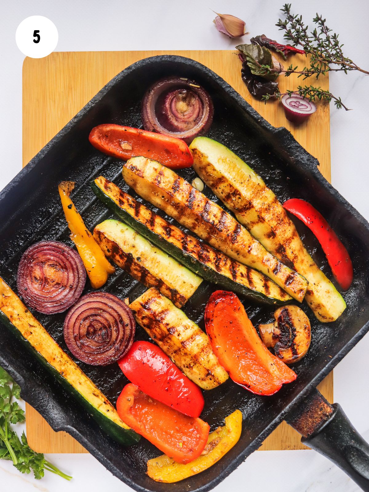 vegetables in cast iron grill pan.