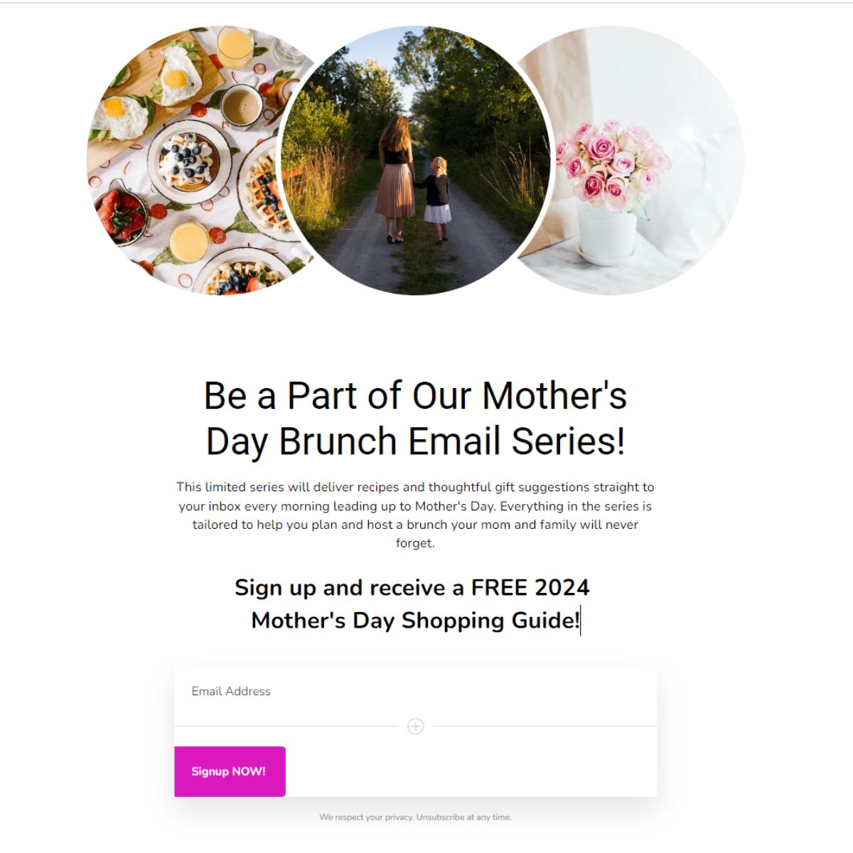 Mother's Day Email Signup Form.