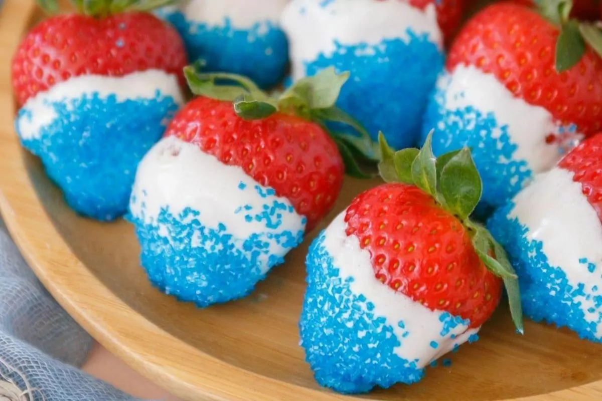 Red white and blue dipped strawberries