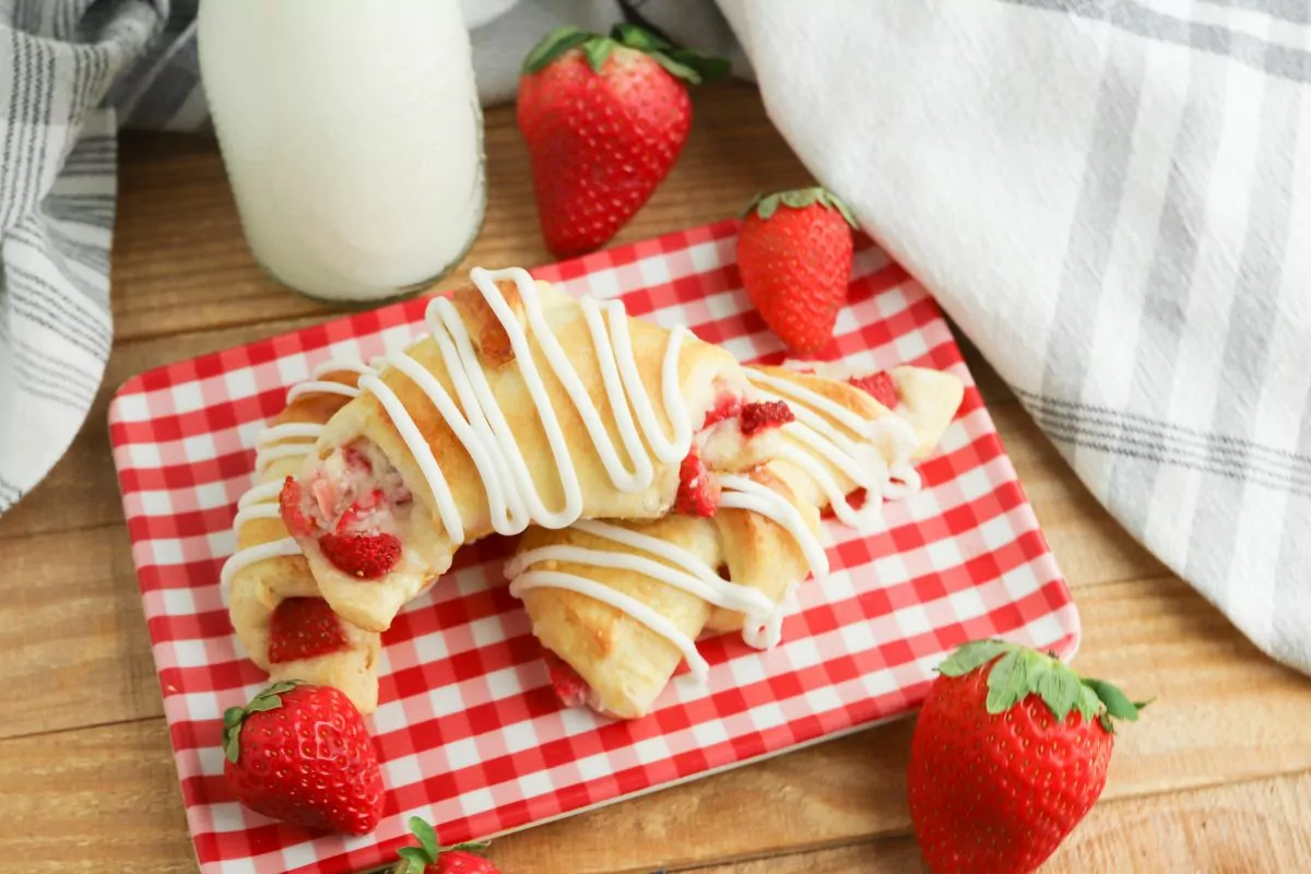 Strawberry Danish with Crescent Rolls on a red and white gingham plate