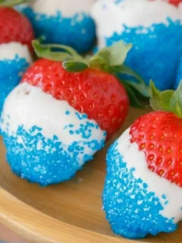 Red white and blue dipped strawberries