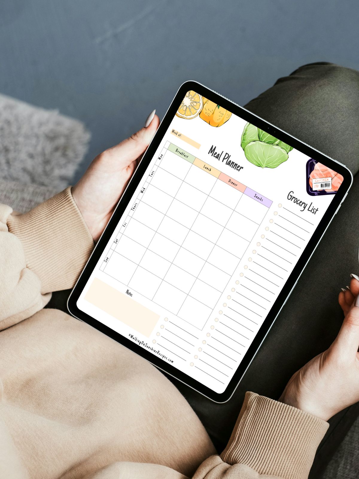 meal plan printable inside an ipad.