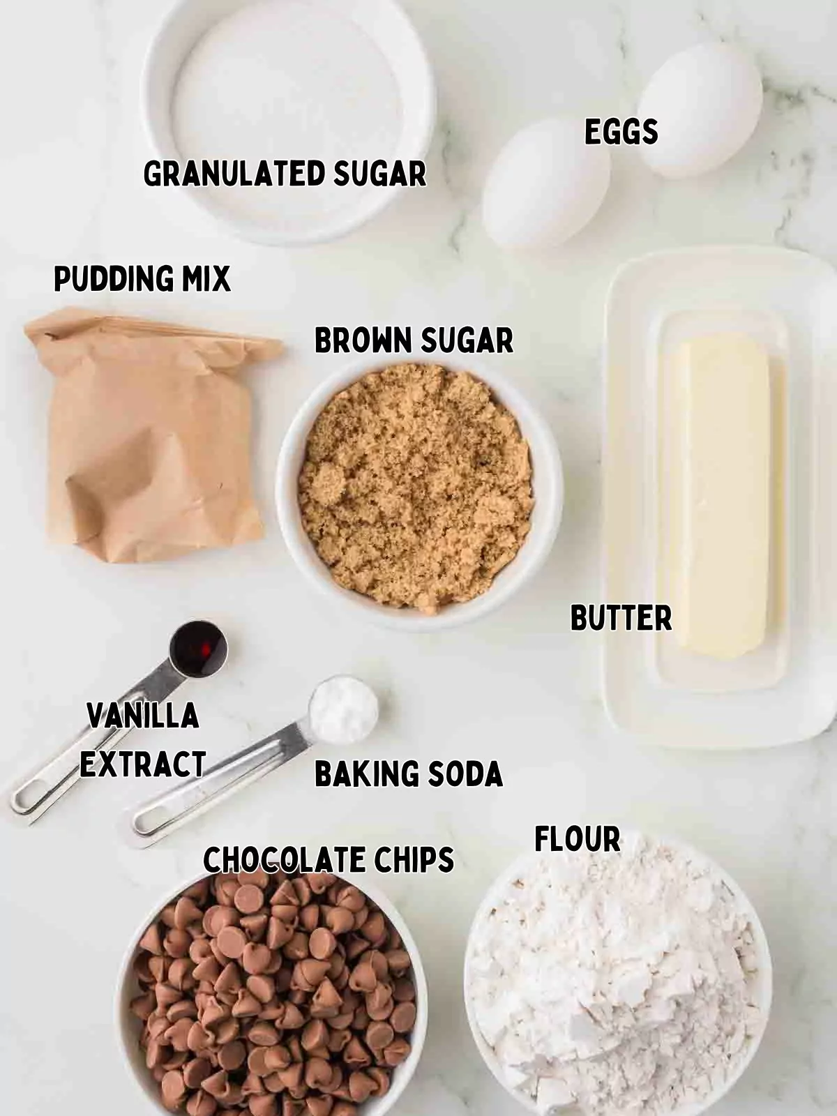 ingredients to make homemade chocolate chip cookies