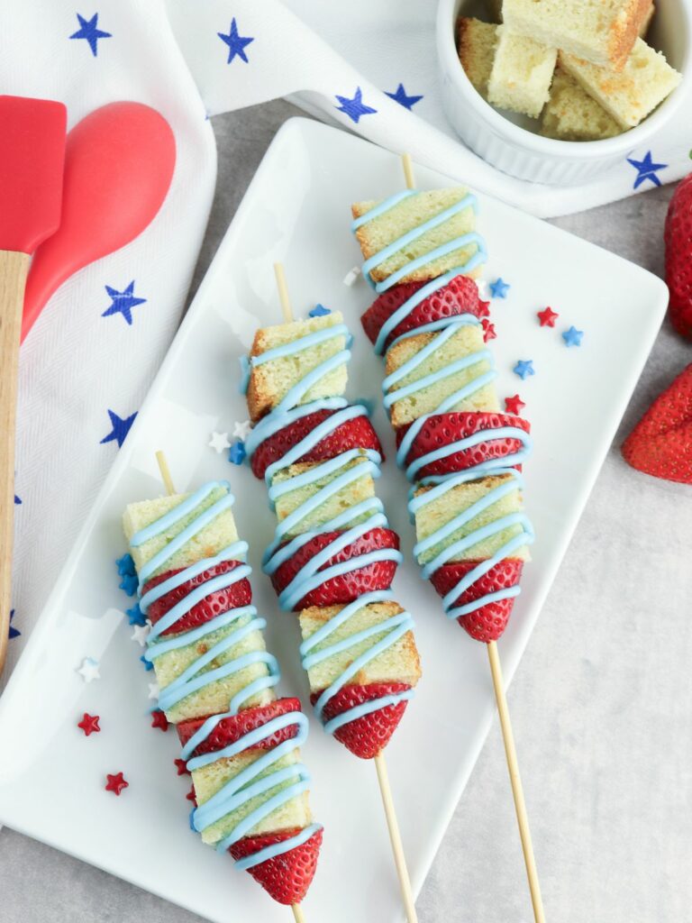 patriotic no bake dessert kabobs.